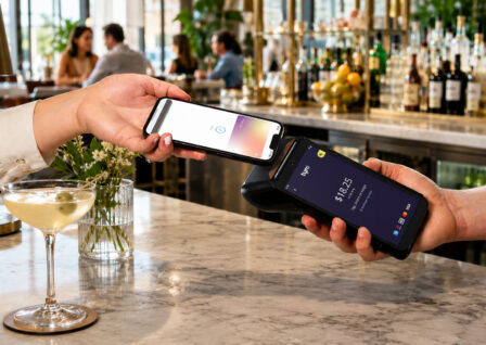 Card tapping a Tyro pro in a restaurant.