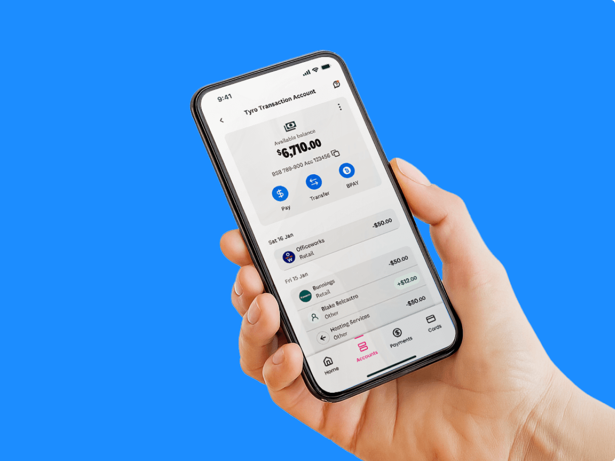 Tyro business transaction account on the phon e