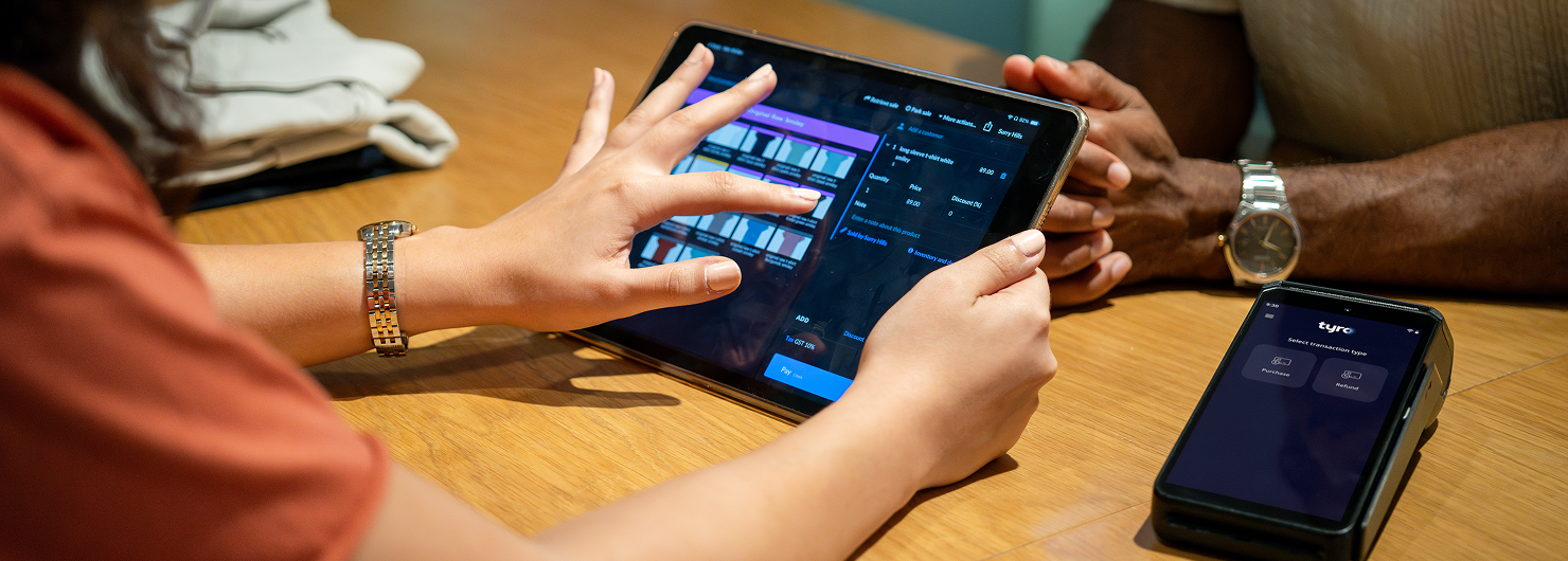 Person tapping screen