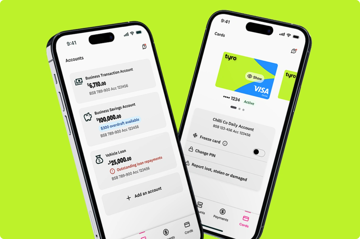 Business transaction account managed in Tyro app