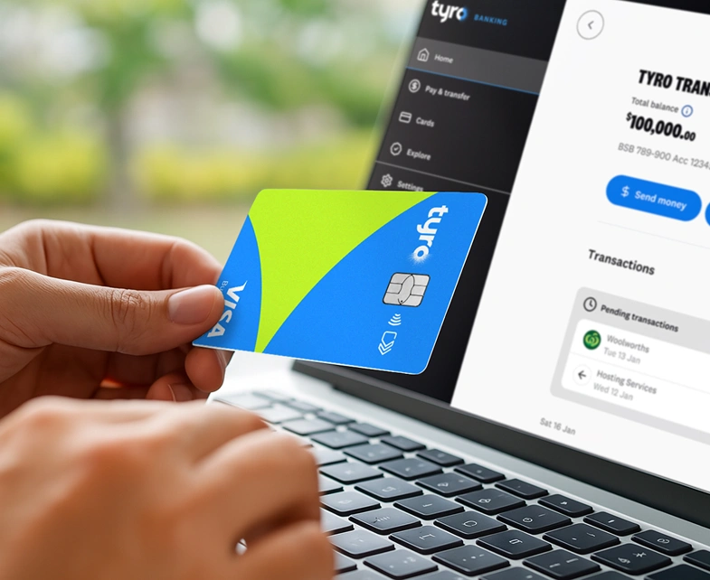 Tyro banking customer using business visa debit card online