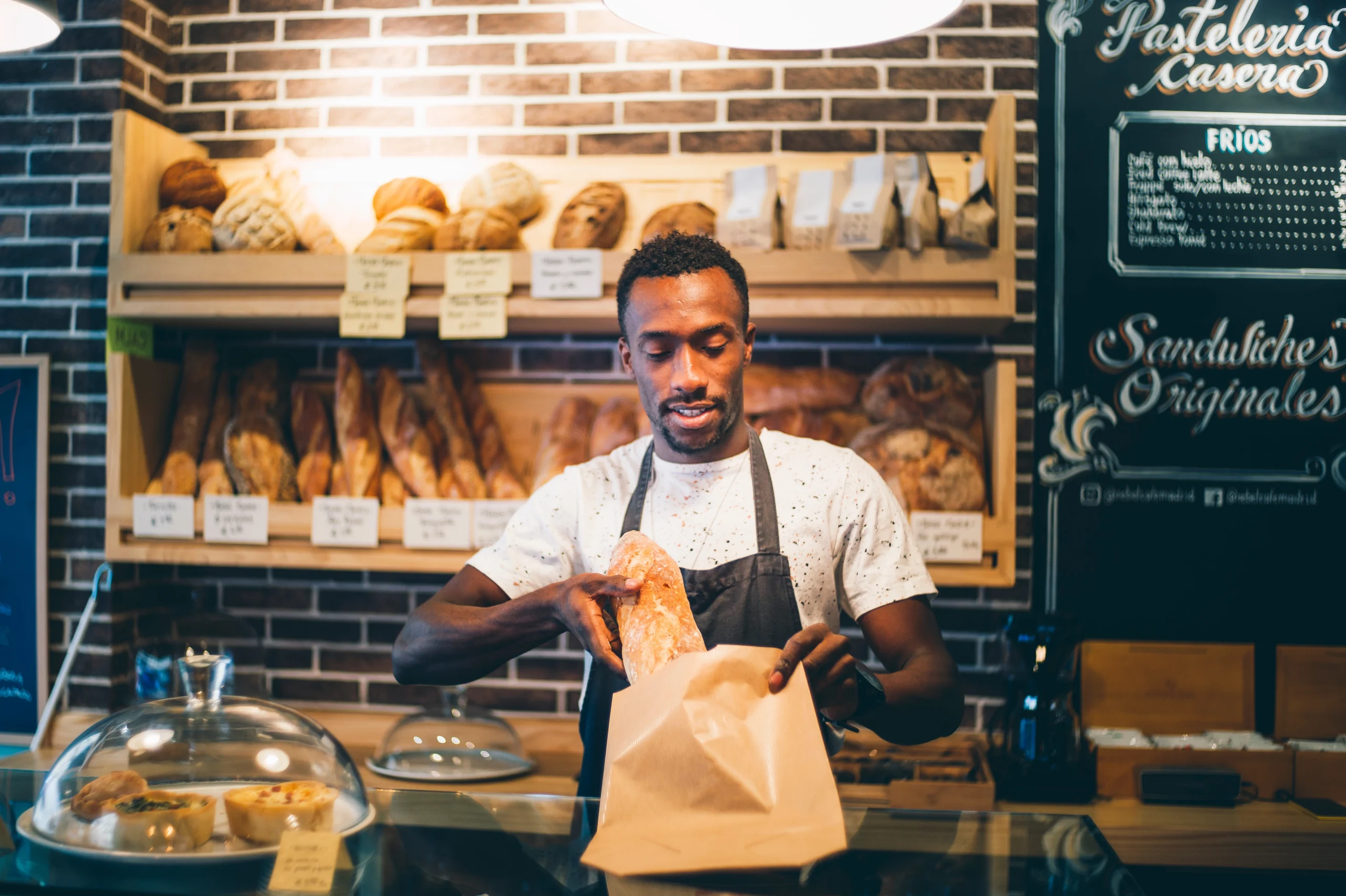 Man sells in bakery