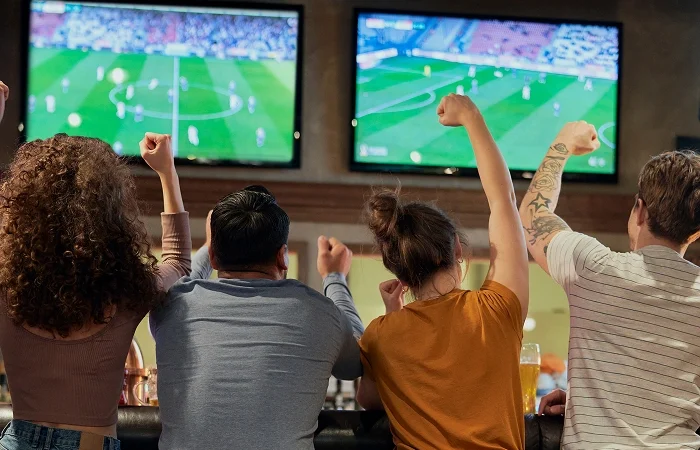 customers cheering at the sports bar